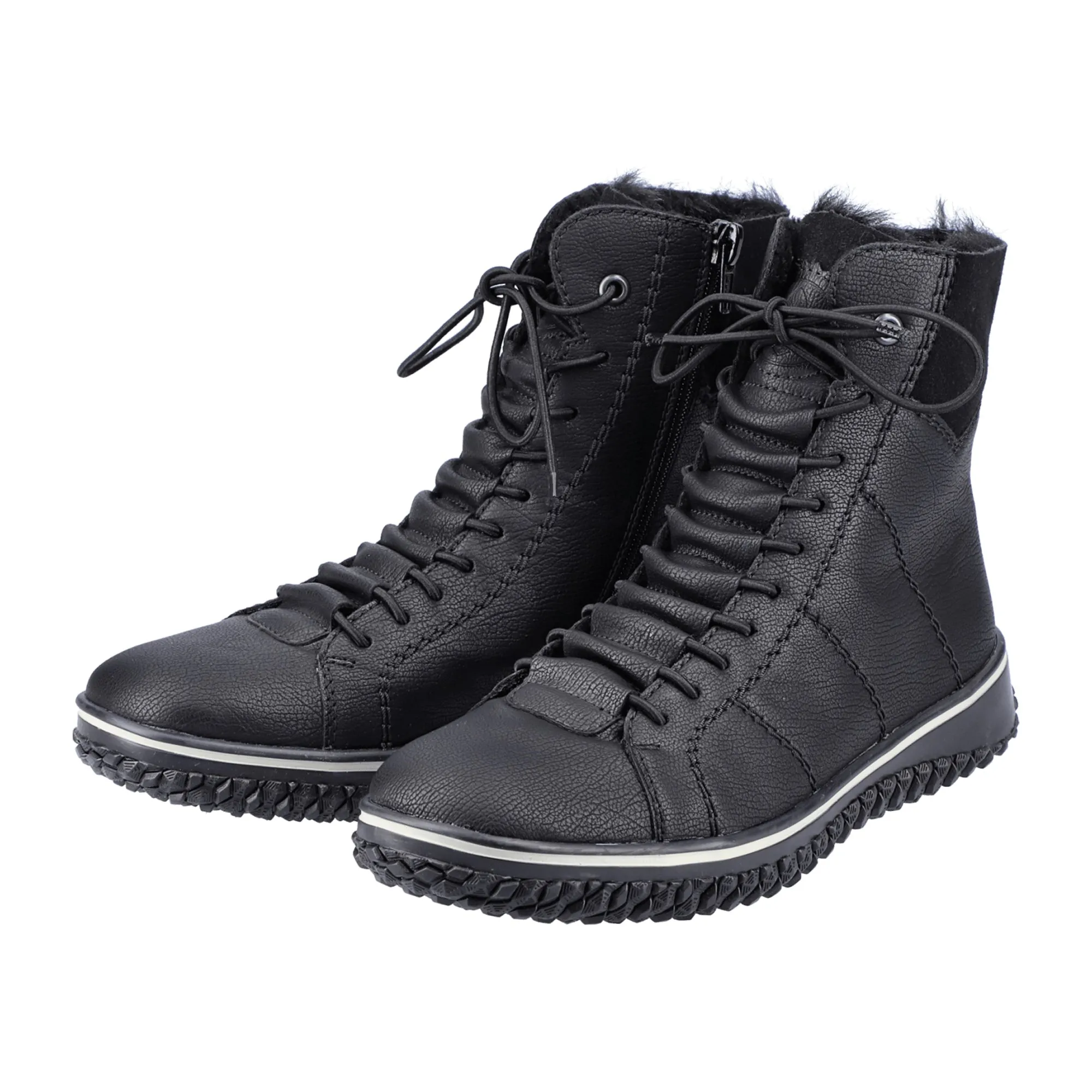 Rieker HWK Women's Black Lace-Up Boots with Warm Lining and Comfort System