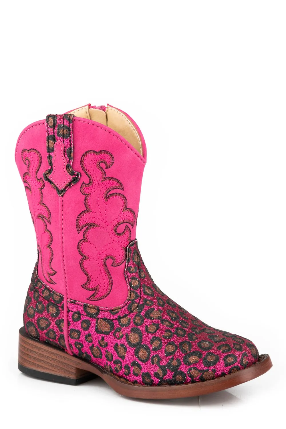 Roper Girls Glitter Wild Cat Pink Faux Leather Cowboy Boots