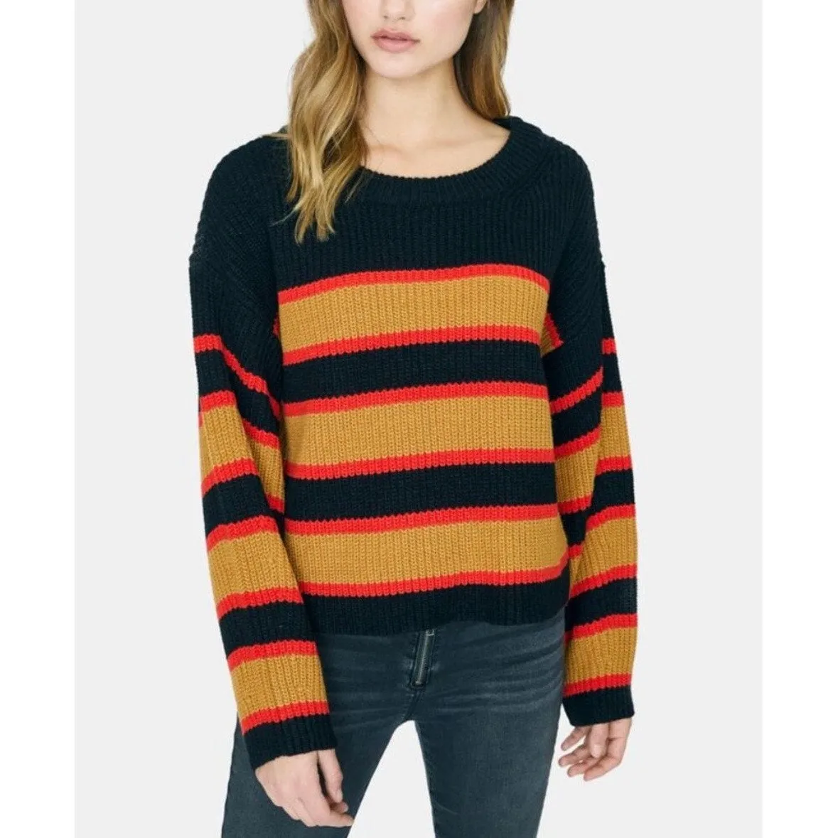 Sanctuary Women's Ezra Striped Knit Black Red Yellow Pullover Sweater Top Size S