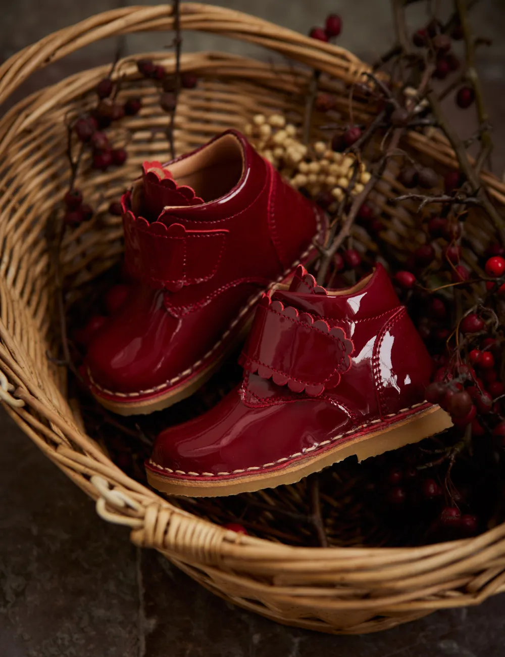 Scallop Velcro Boot - Cherry Patent