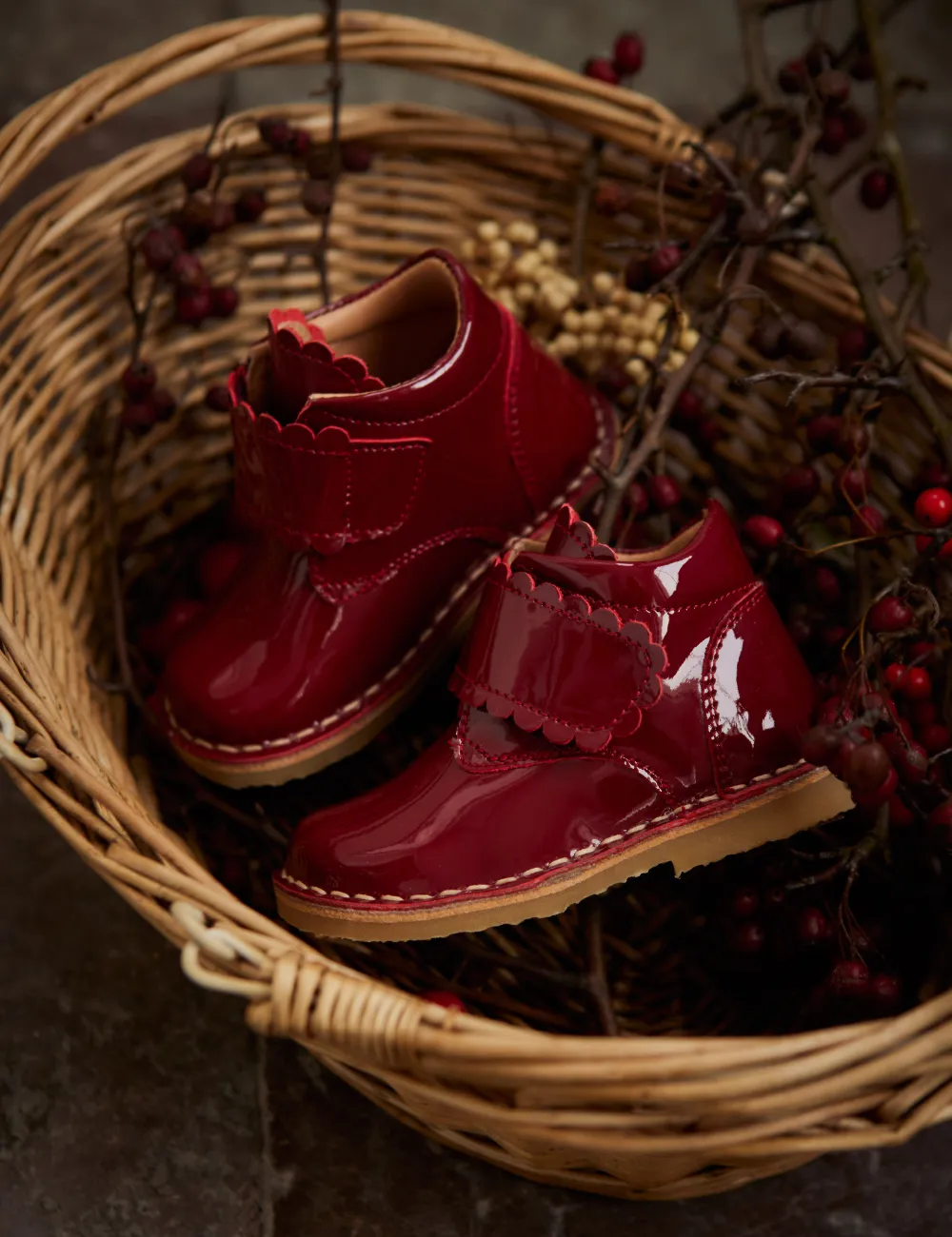 Scallop Velcro Boot - Cherry Patent