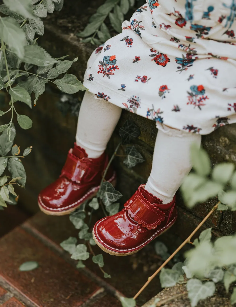 Scallop Velcro Boot - Cherry Patent