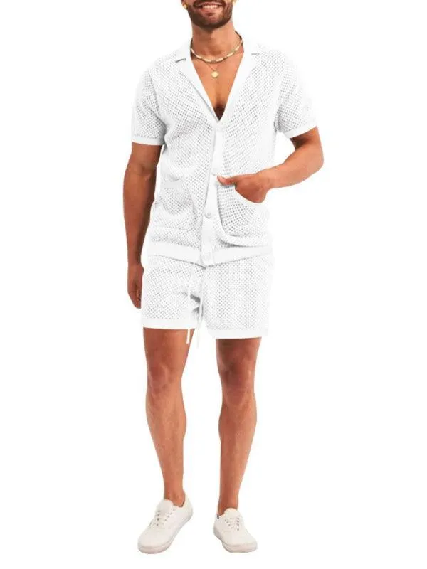 See-Through Short-Sleeved Men Cardigan Outfit Set