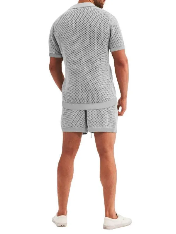 See-Through Short-Sleeved Men Cardigan Outfit Set