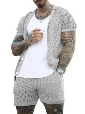 See-Through Short-Sleeved Men Cardigan Outfit Set