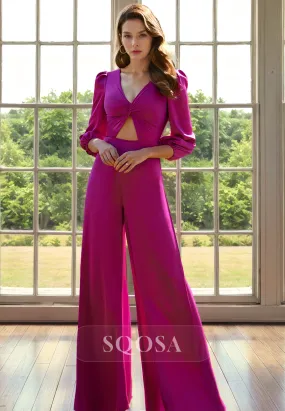 Sexy V Neck Long Sleeves Elegant Mother of the Bride Dress Pant Suits Cocktail Dress