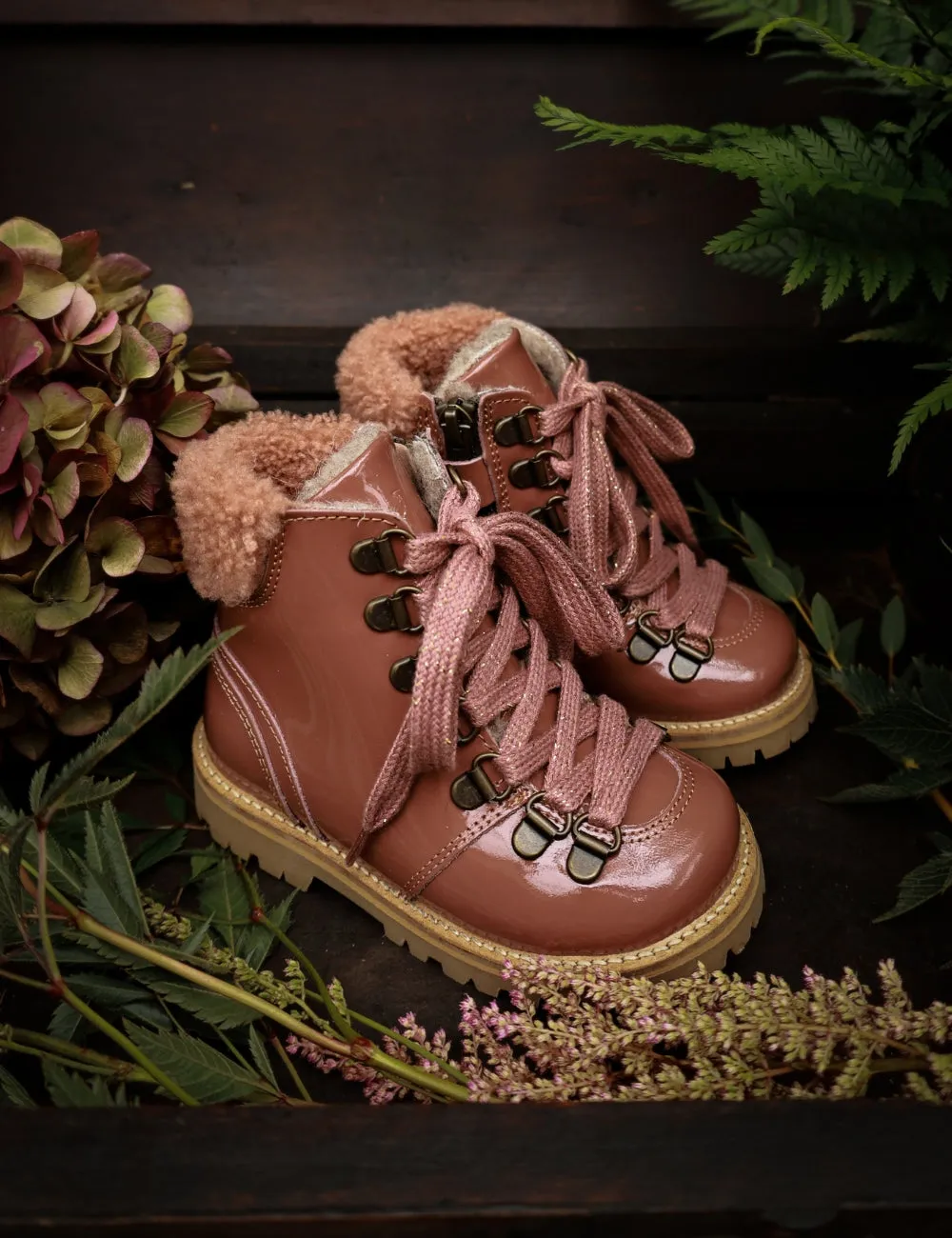 Shearling Winter Boot - Rose Clay Patent