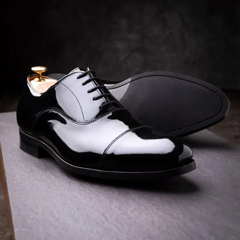 Skolyx Black patent leather cap toe oxford tuxedo shoe