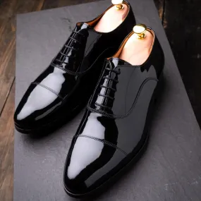 Skolyx Black patent leather cap toe oxford tuxedo shoe