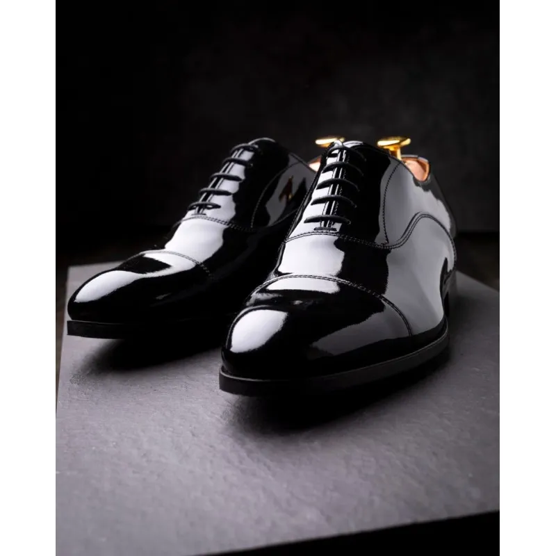 Skolyx Black patent leather cap toe oxford tuxedo shoe