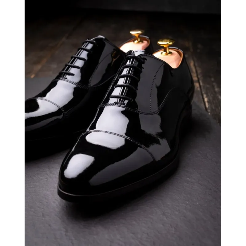 Skolyx Black patent leather cap toe oxford tuxedo shoe