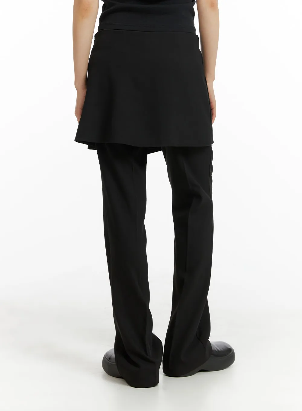 Solid Skirt Layered Straight Leg Pants CM412