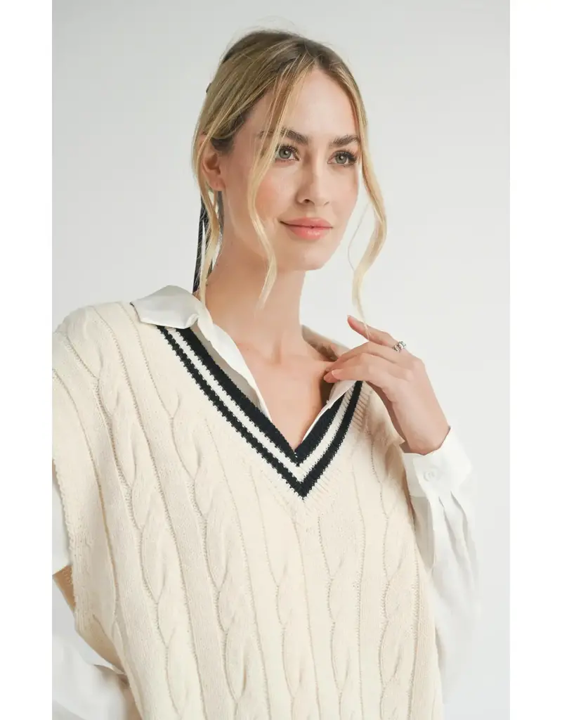  Tara V-neck Cable Sweater      