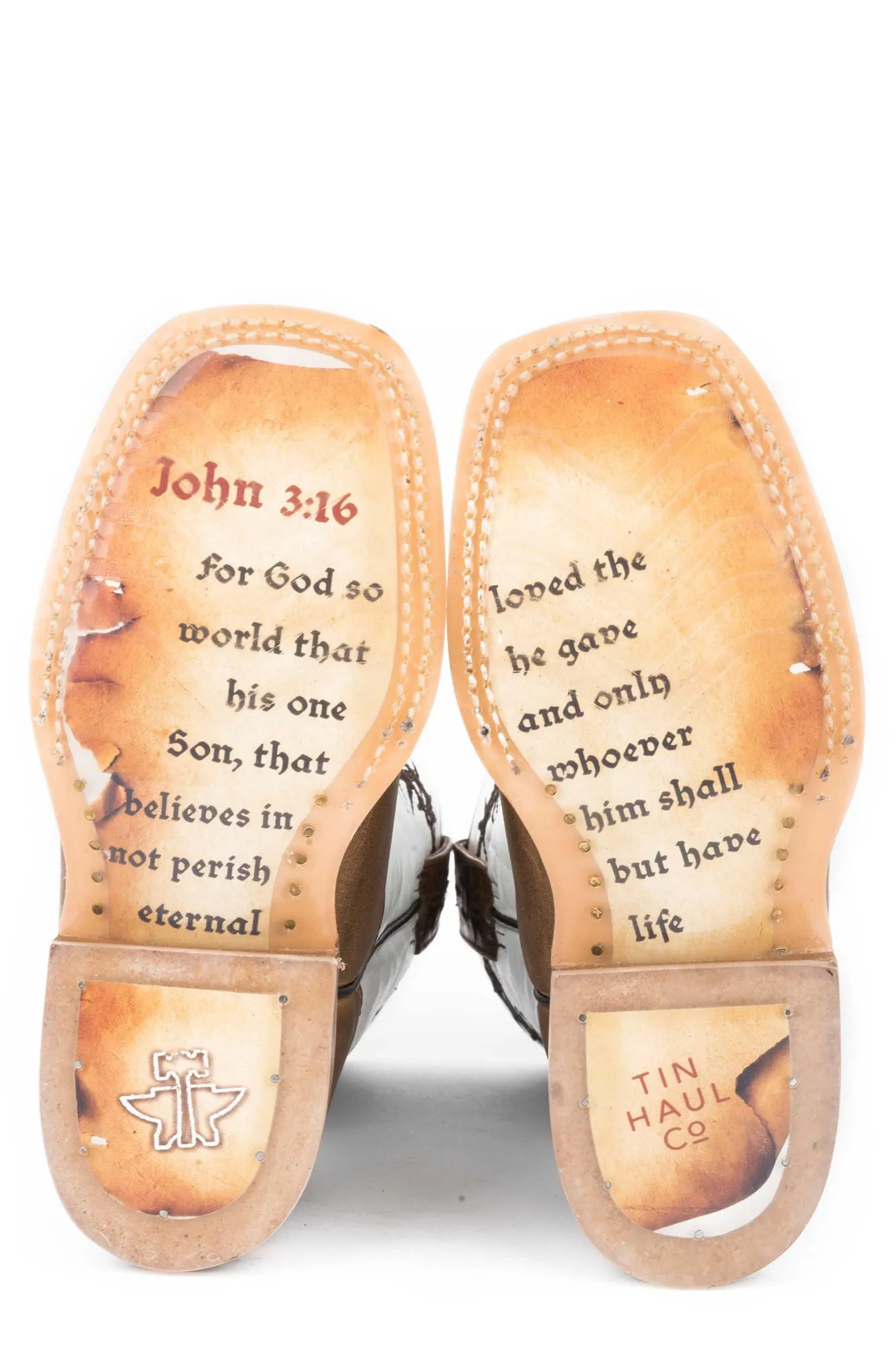 Tin Haul Boys John 3:16 Crosses Tan Leather Cowboy Boots