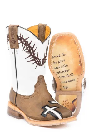 Tin Haul Boys John 3:16 Crosses Tan Leather Cowboy Boots