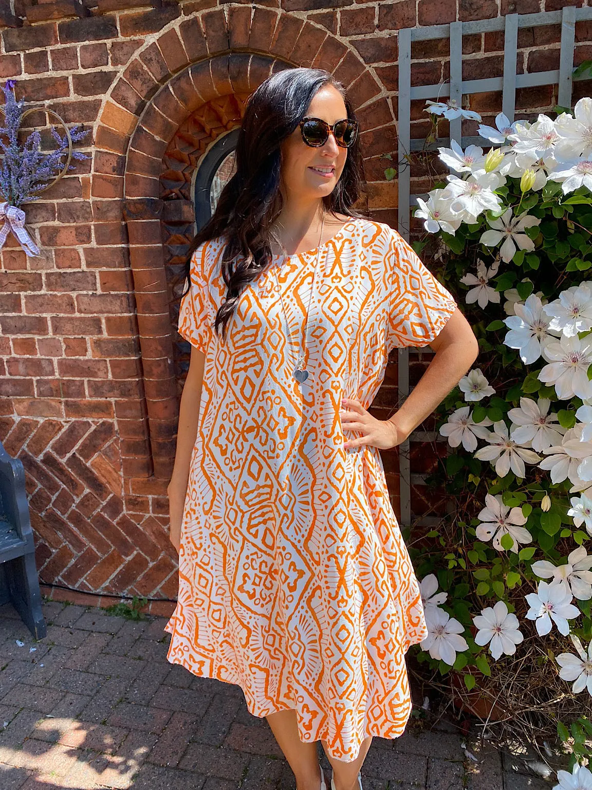 Tribal Pattern Short Sleeve Dress Sophia