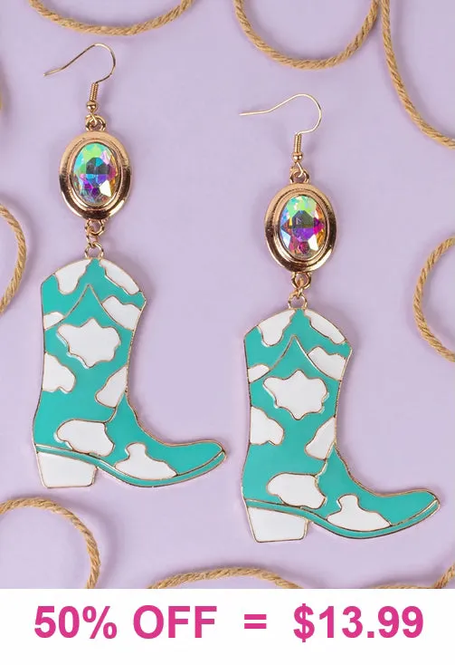 Turquoise cowgirl boots earrings