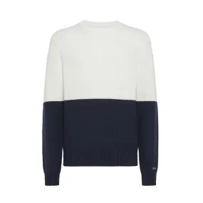 TWO-TONE ROUND STRIPE SWEATER Man White