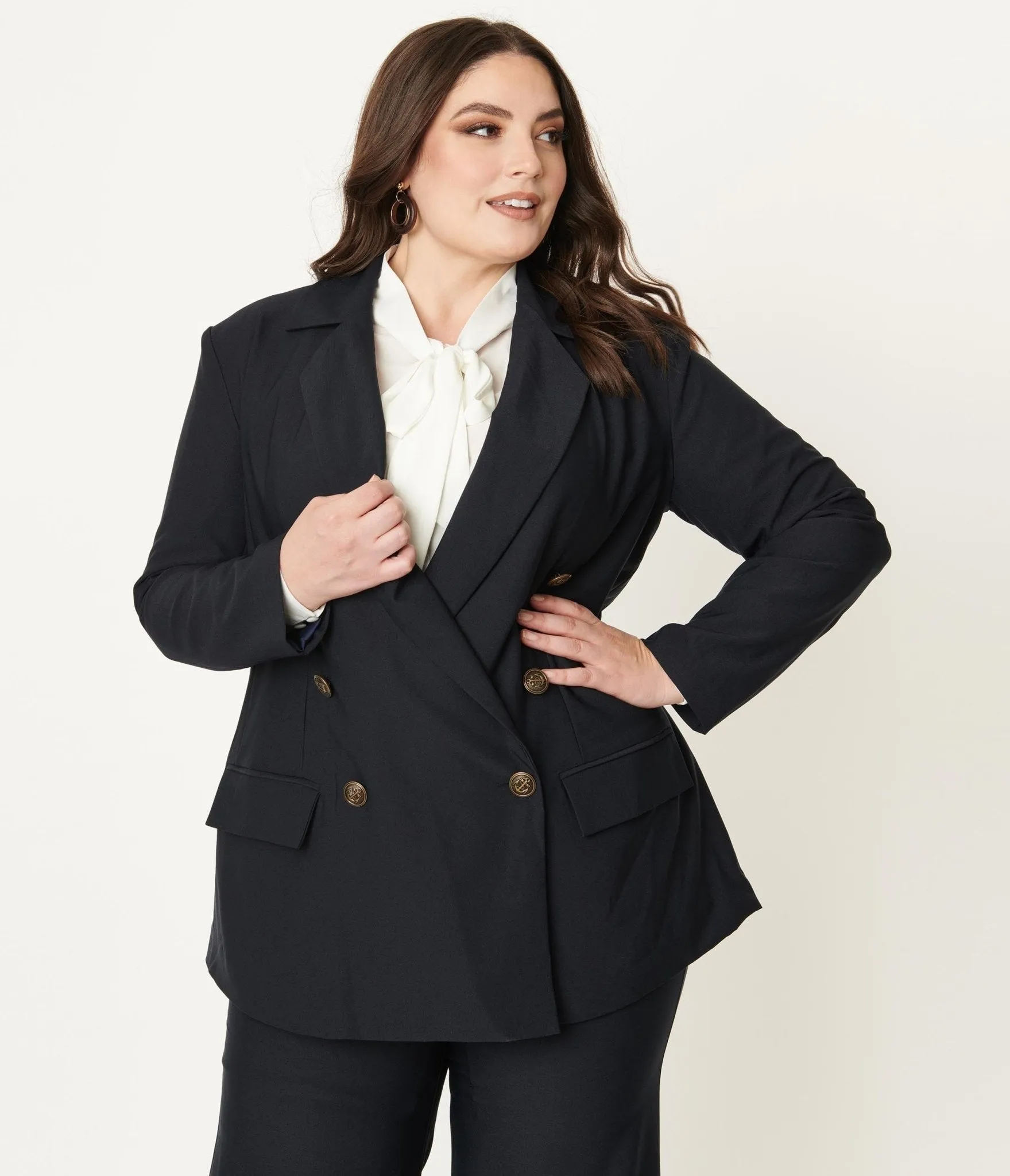 Unique Vintage Plus Size Navy Blue McGill Blazer