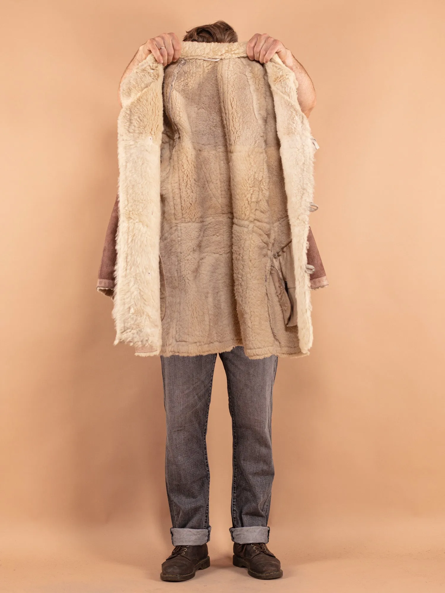 Vintage 70's Men Sheepskin Coat in Beige Brown