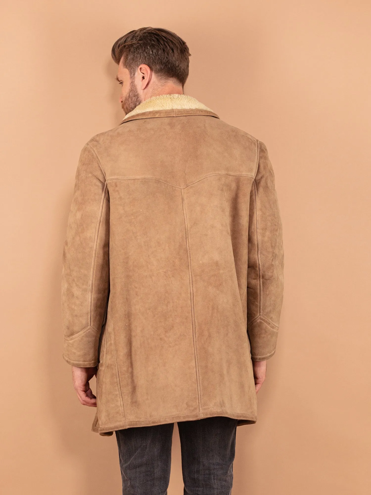 Vintage 70's Men Sheepskin Coat in Beige