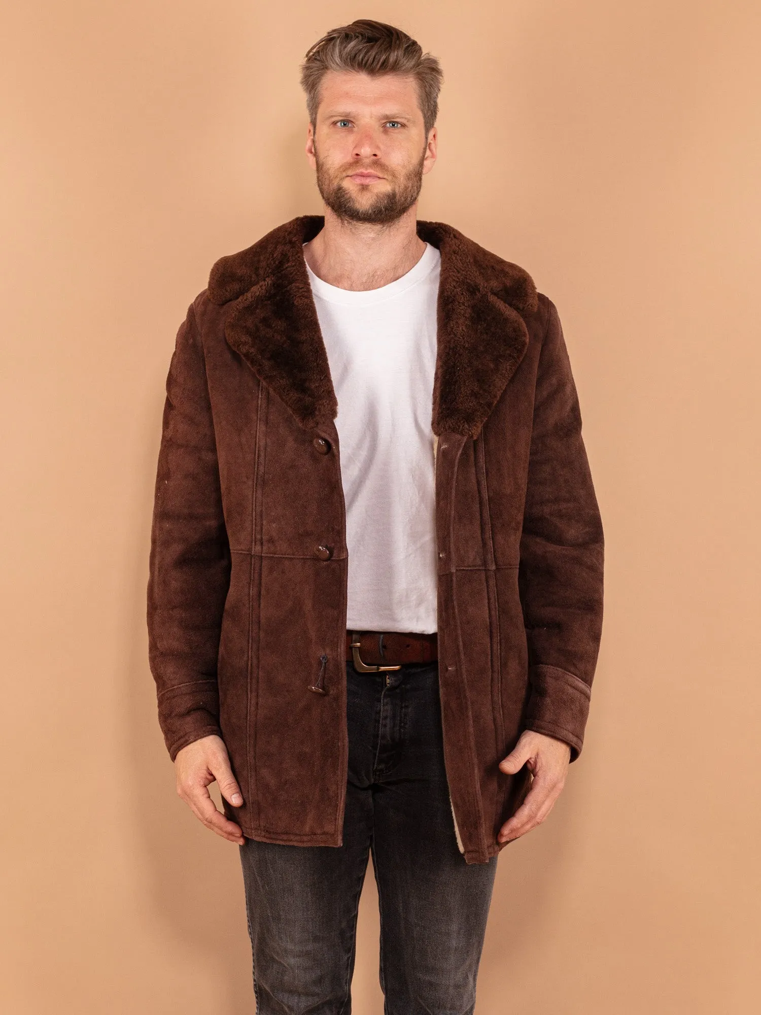 Vintage 70's Men Sheepskin Coat in Brown