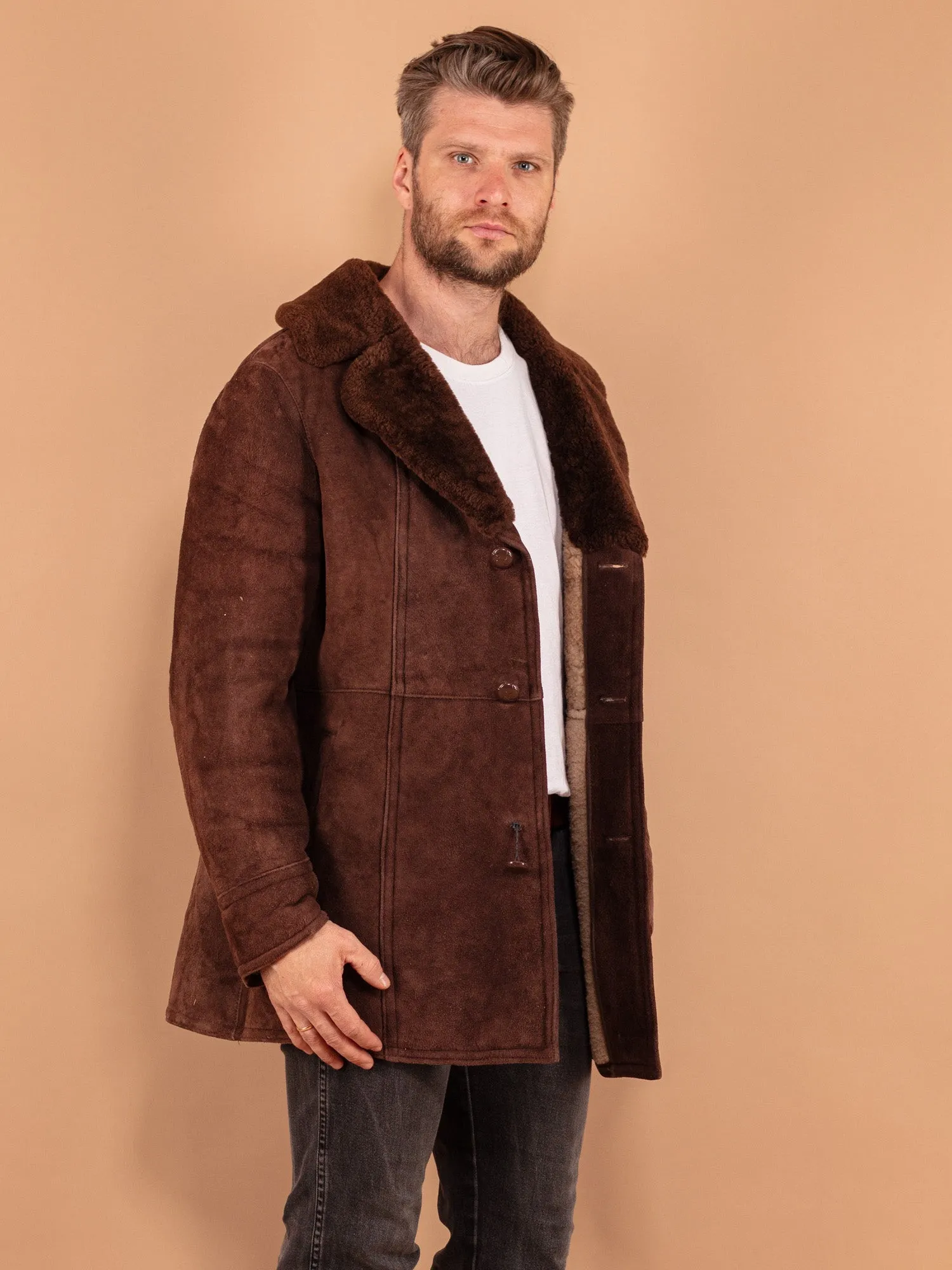 Vintage 70's Men Sheepskin Coat in Brown