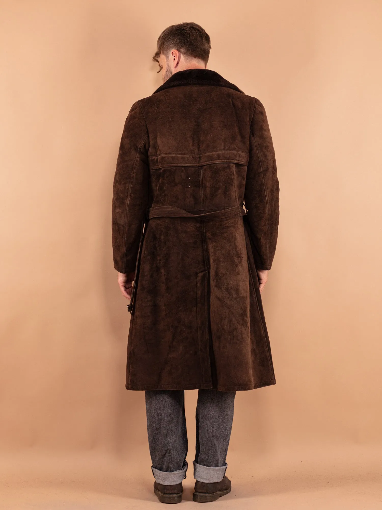 Vintage 70's Men Sheepskin Long Coat in Brown