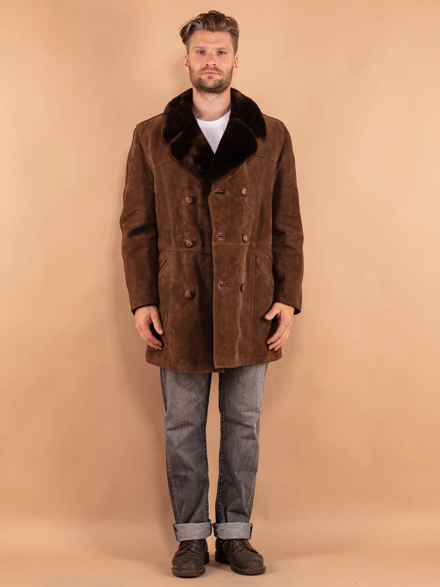 Vintage 70's Men Suede Sherpa Coat in Brown