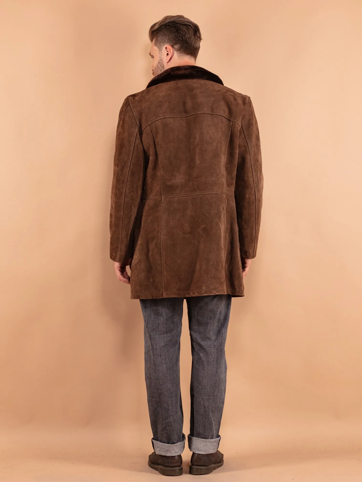 Vintage 70's Men Suede Sherpa Coat in Brown