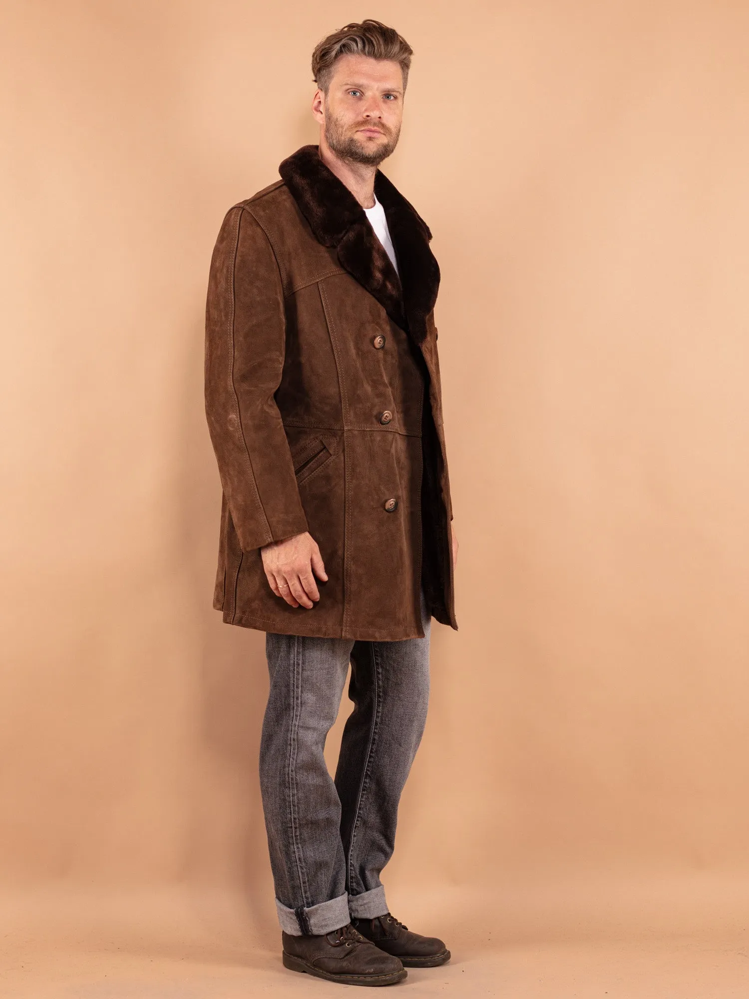 Vintage 70's Men Suede Sherpa Coat in Brown