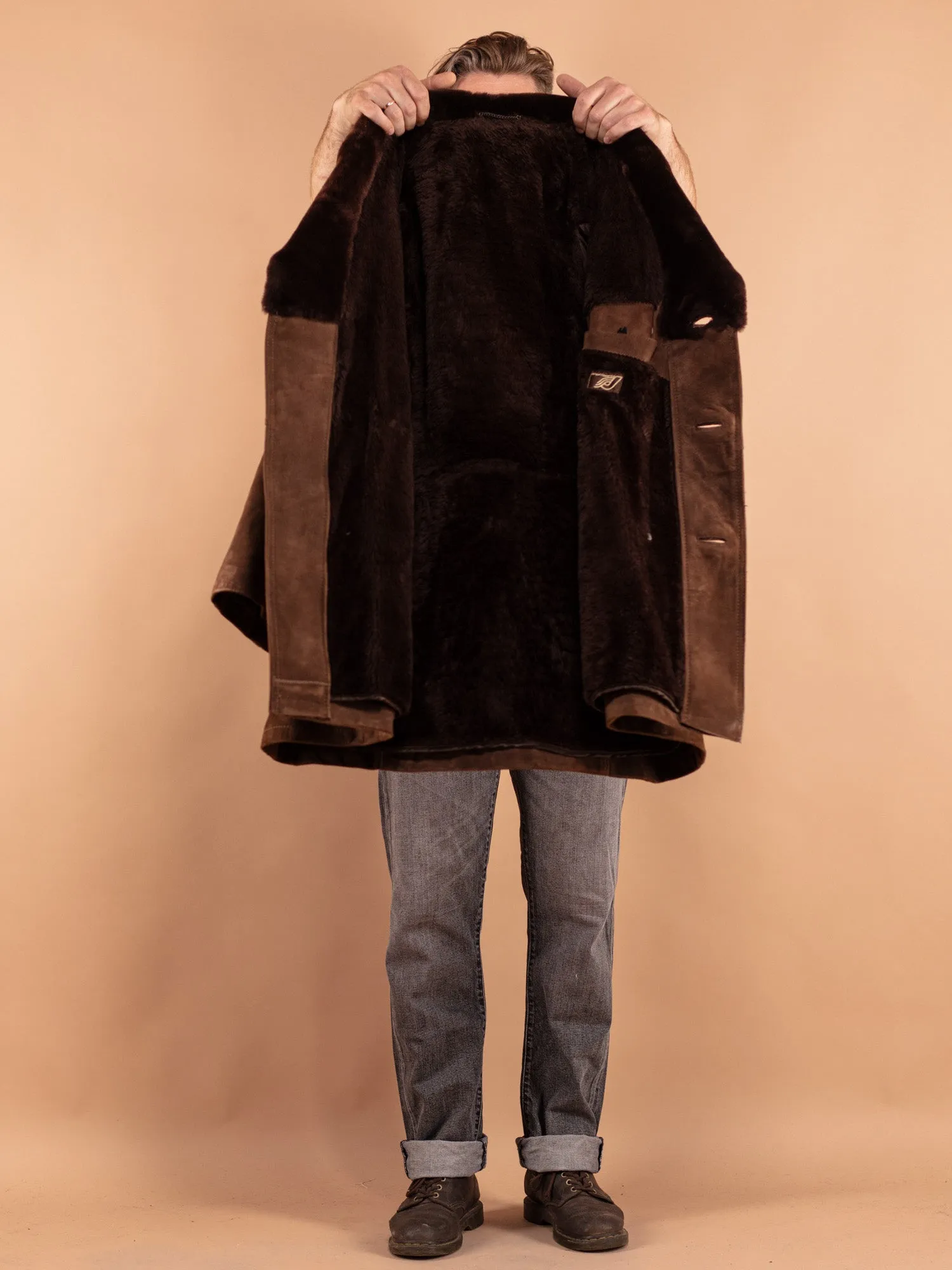 Vintage 70's Men Suede Sherpa Coat in Brown