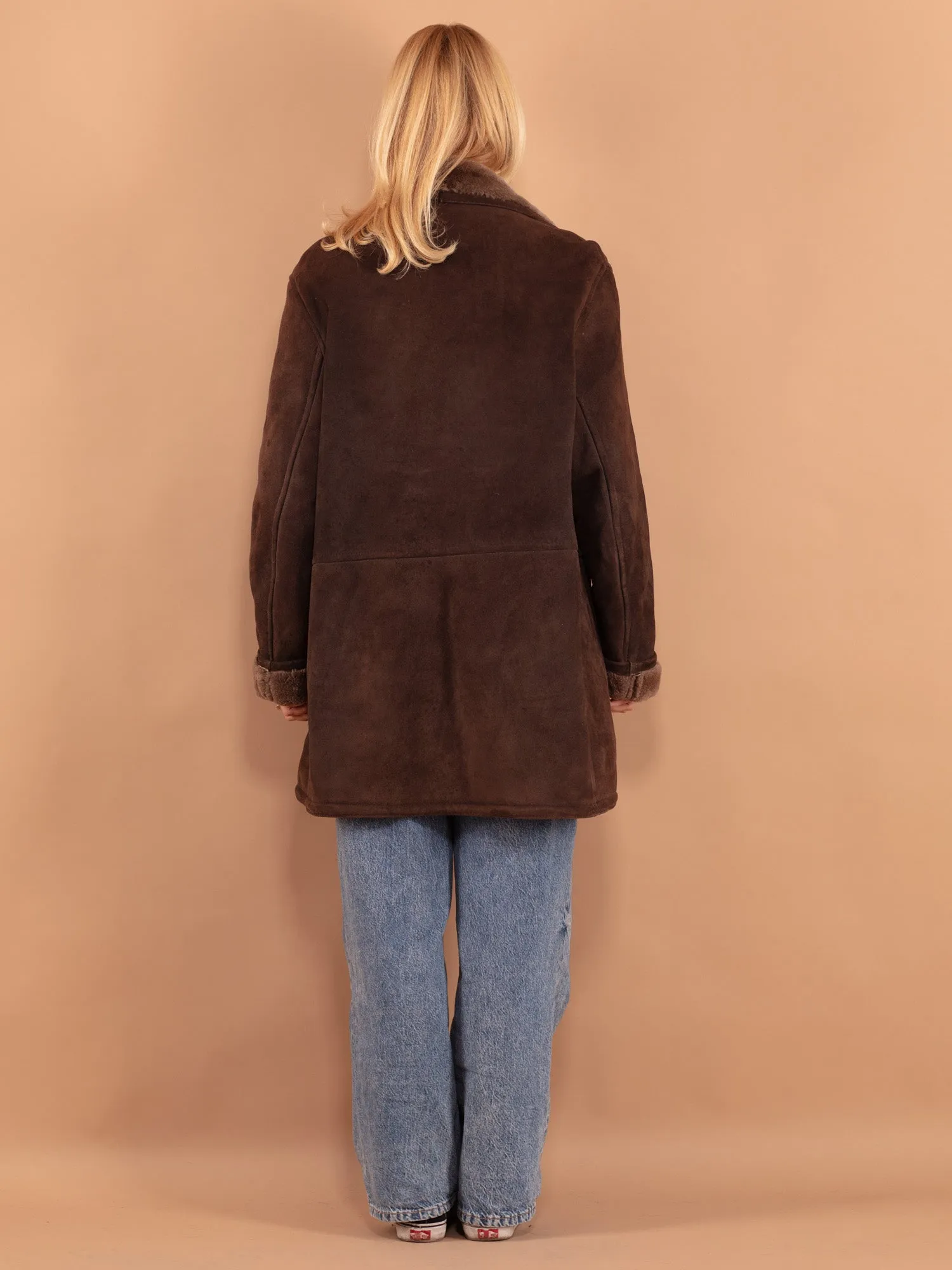 Vintage 70's Women Oversized Sheepskin Coat in Brown