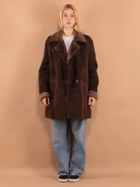 Vintage 70's Women Oversized Sheepskin Coat in Brown