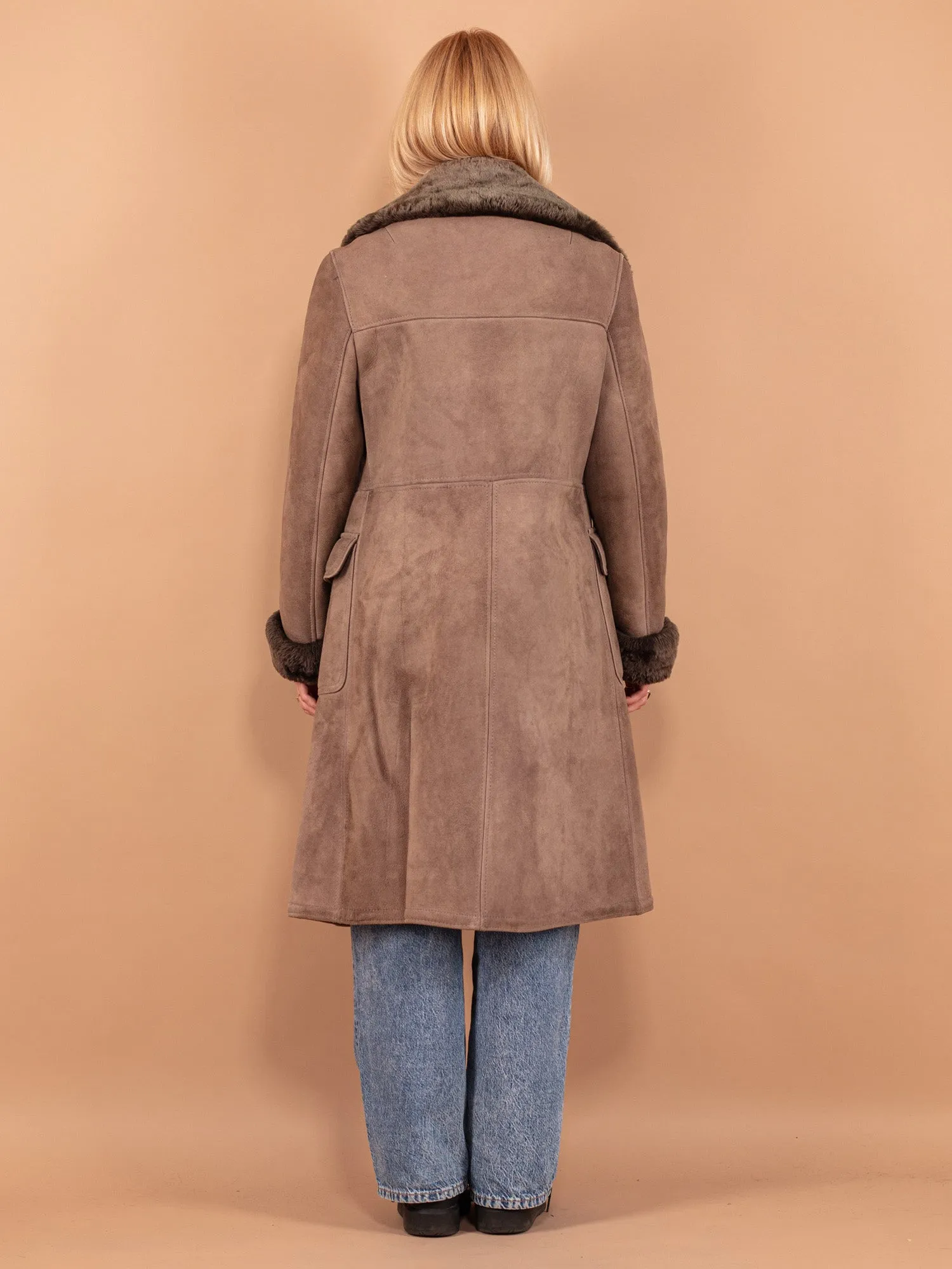 Vintage 70's Women Sheepskin Coat in Beige Brown