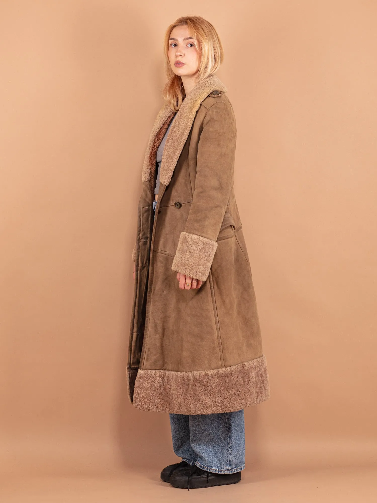 Vintage 70's Women Sheepskin Coat in Beige