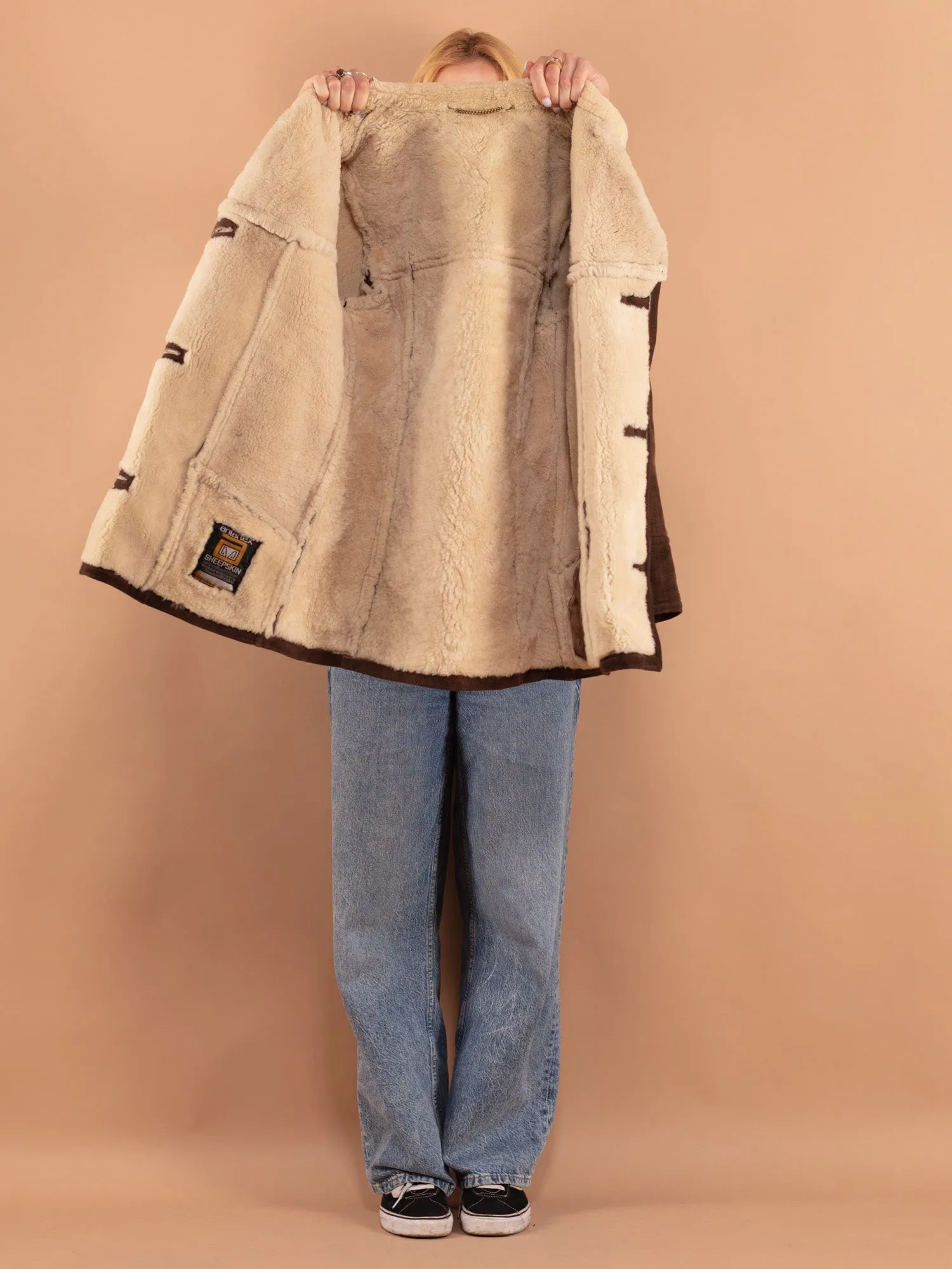 Vintage 70's Women Sheepskin Coat in Brown