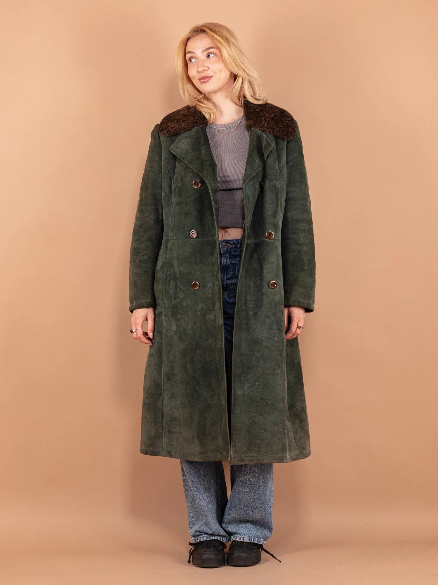 Vintage 70's Women Sheepskin Coat in Green