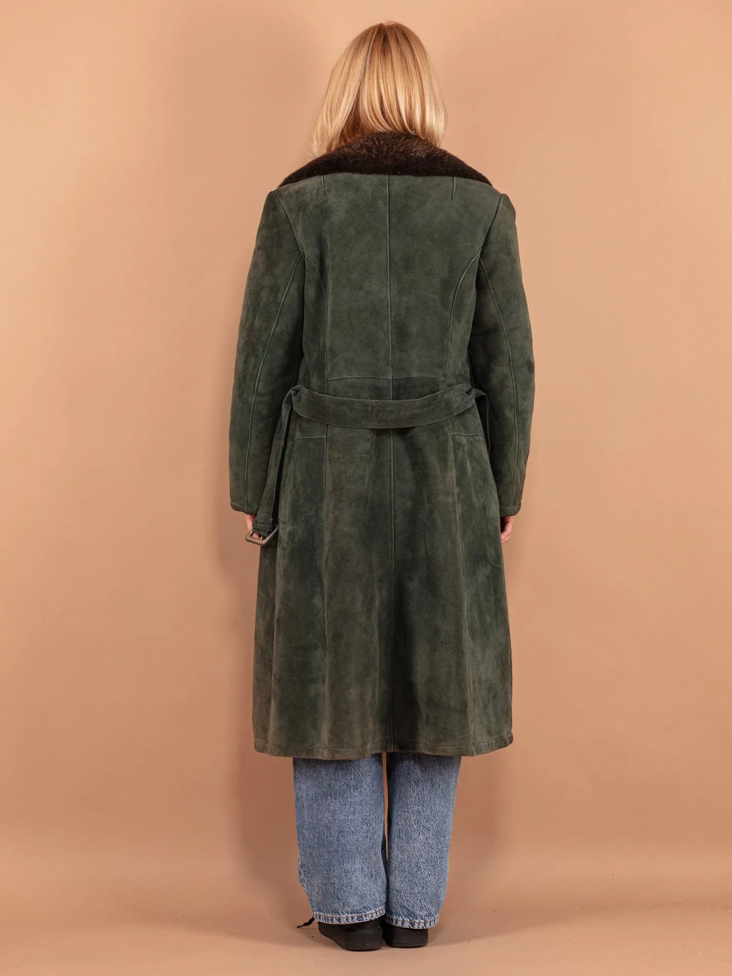 Vintage 70's Women Sheepskin Coat in Green