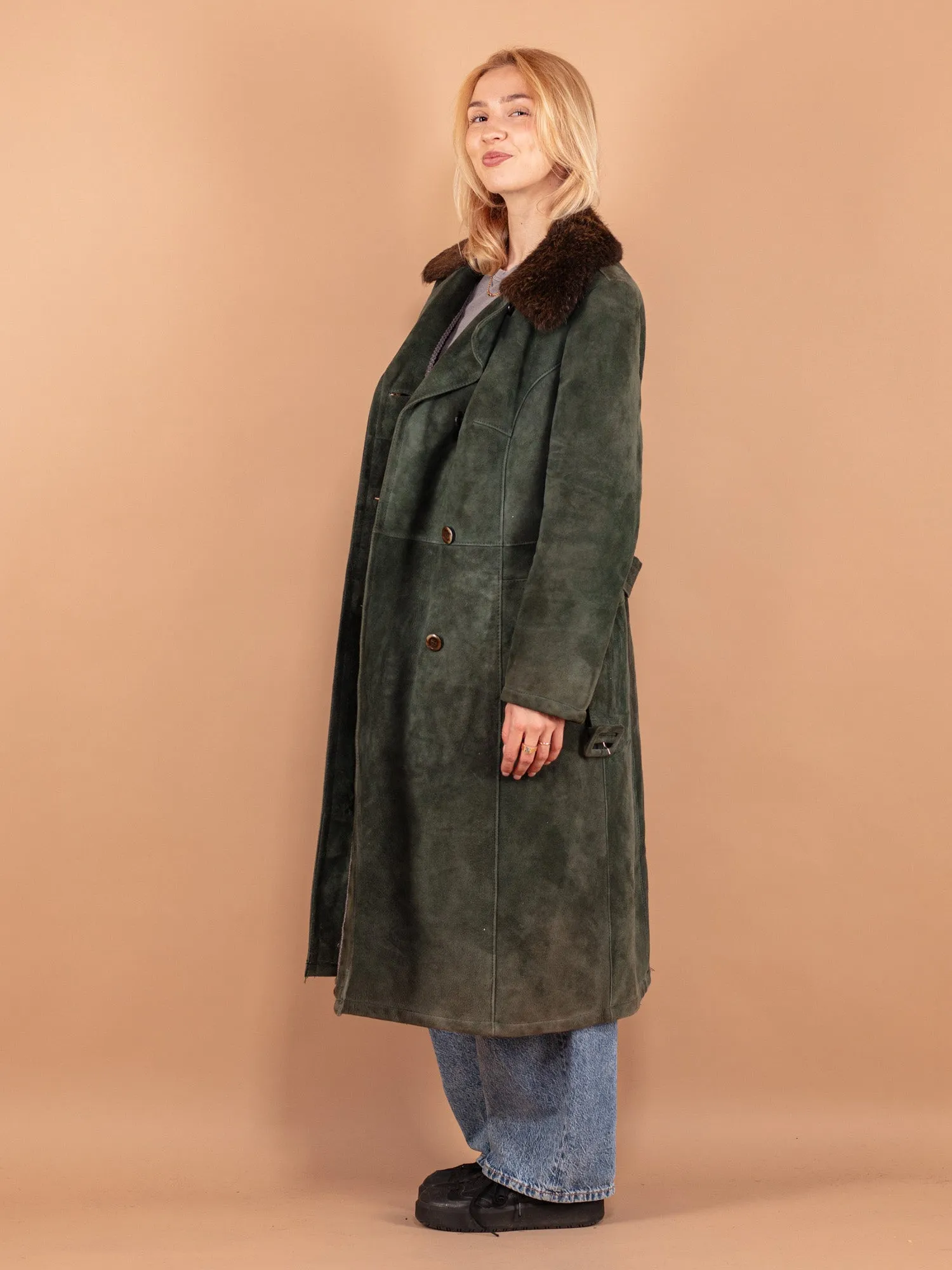 Vintage 70's Women Sheepskin Coat in Green