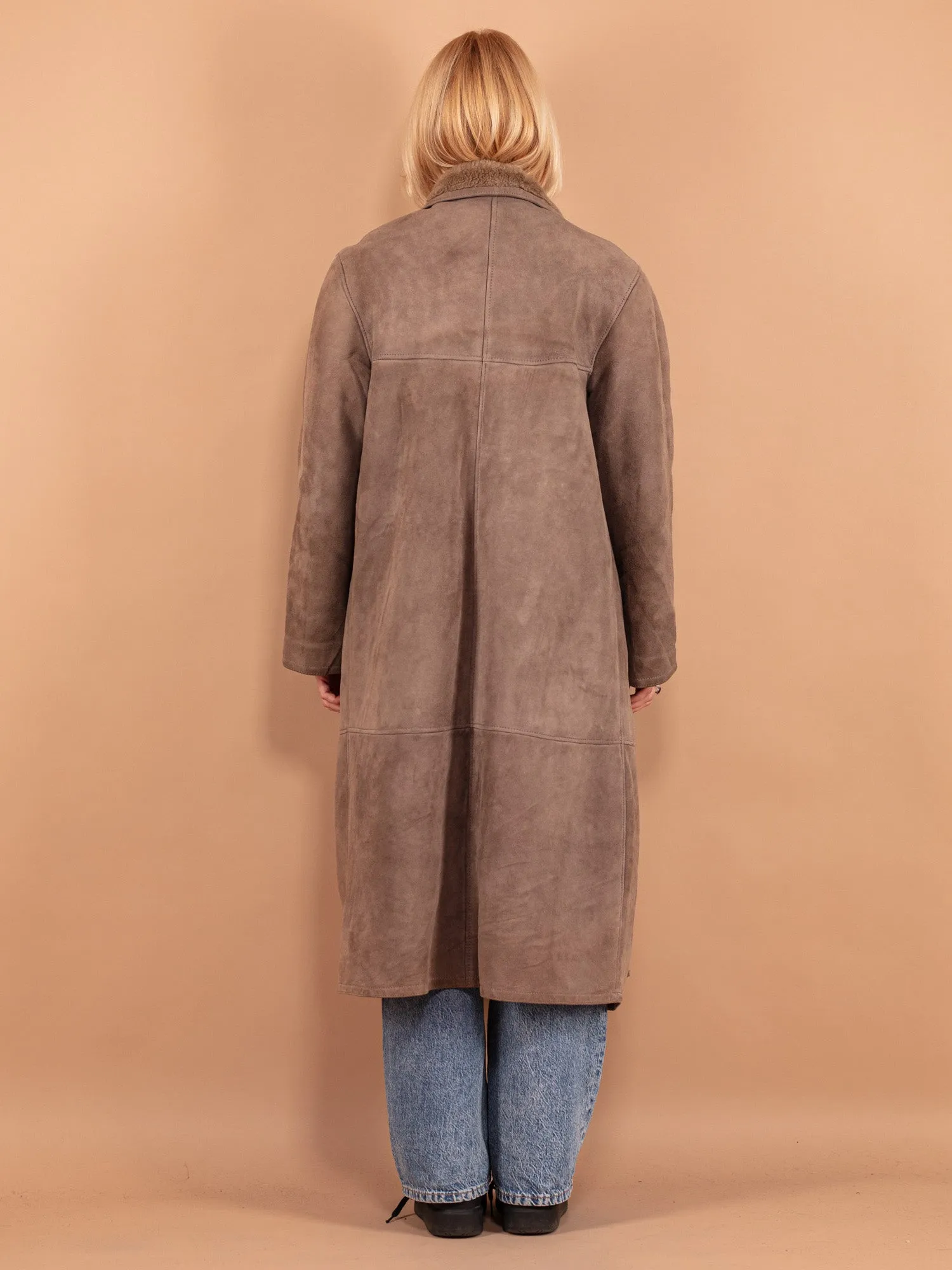 Vintage 70's Women Sheepskin Long Coat in Beige