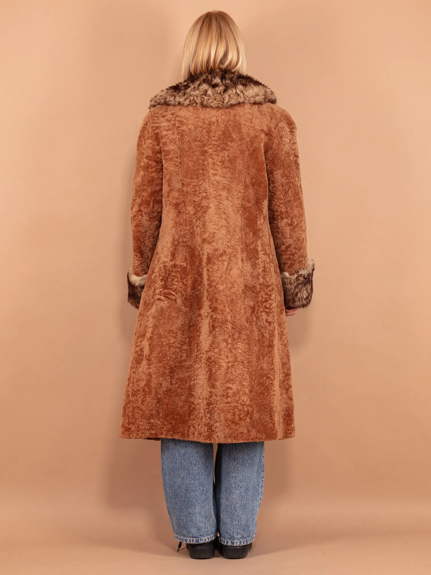 Vintage 70's Women Sheepskin Shearling Coat in Brown