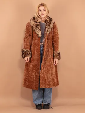 Vintage 70's Women Sheepskin Shearling Coat in Brown