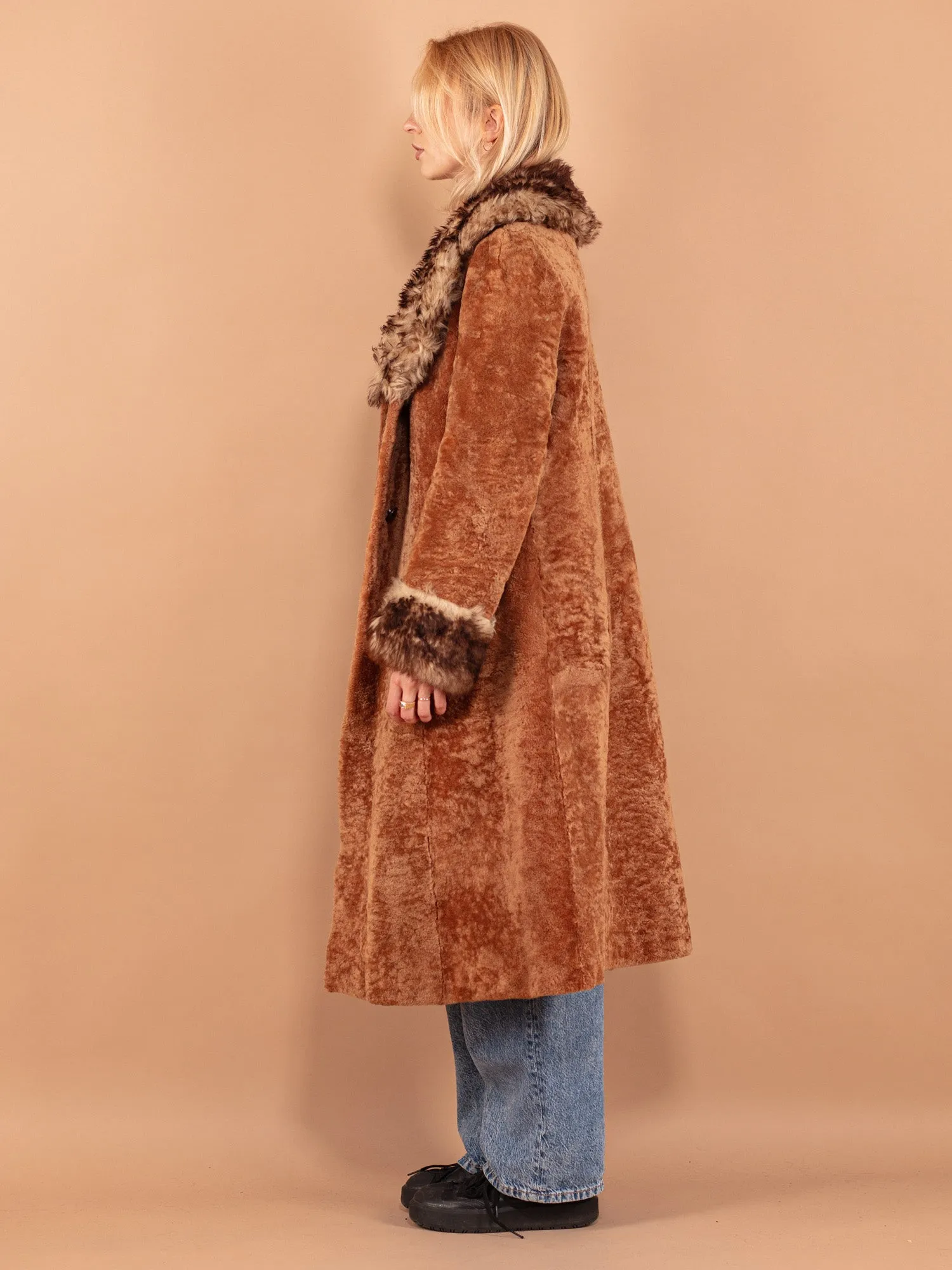 Vintage 70's Women Sheepskin Shearling Coat in Brown