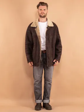 Vintage 80's Men Sheepskin Coat in Brown