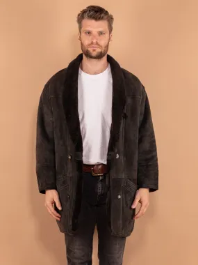 Vintage 80's Men Sheepskin Coat in Gray