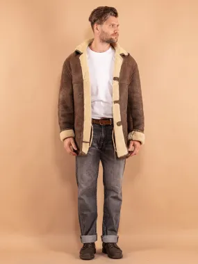 Vintage 80's Men Sheepskin Coat in Rustic Brown