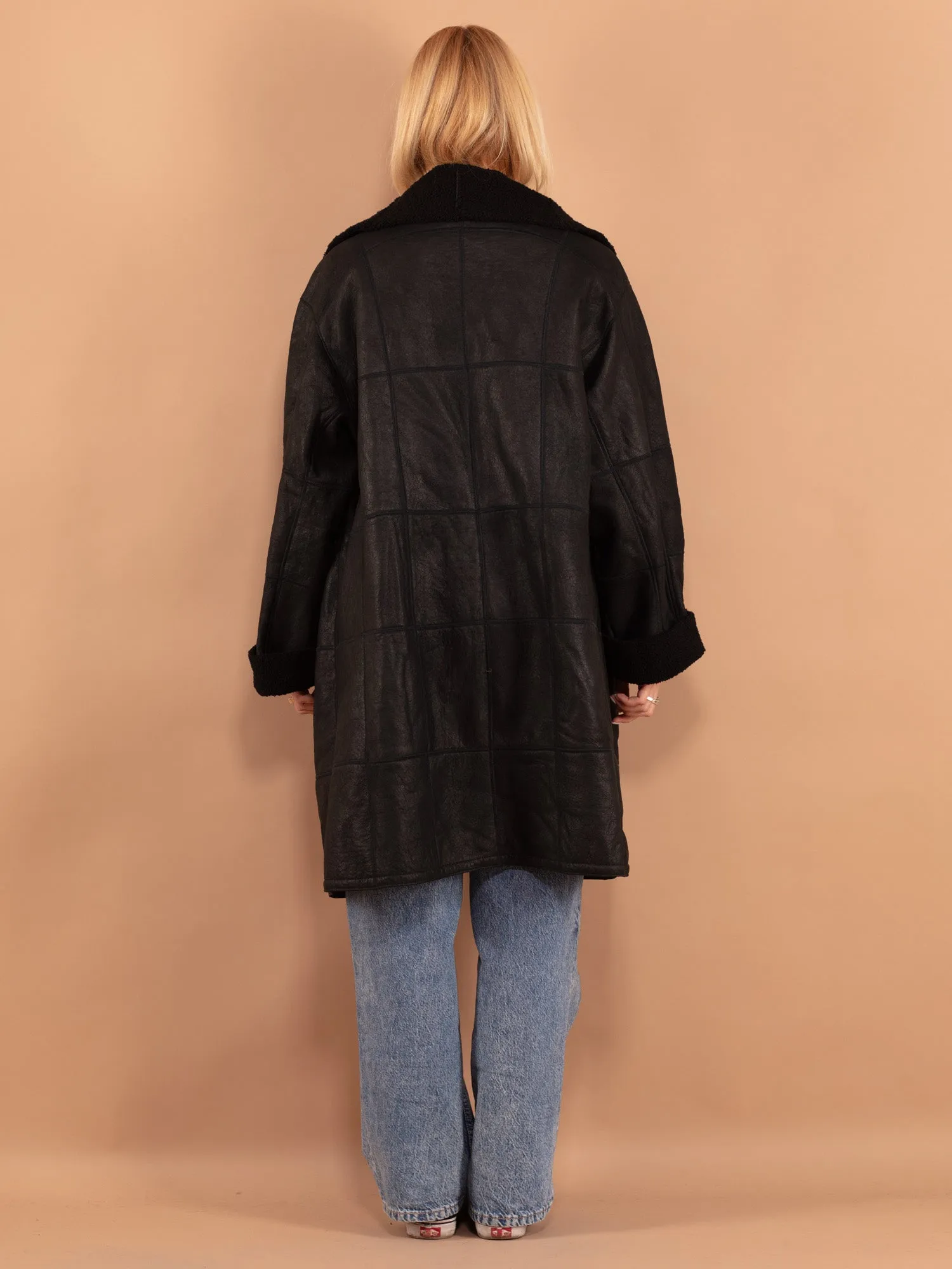 Vintage 80's Women Sheepskin Coat in Black