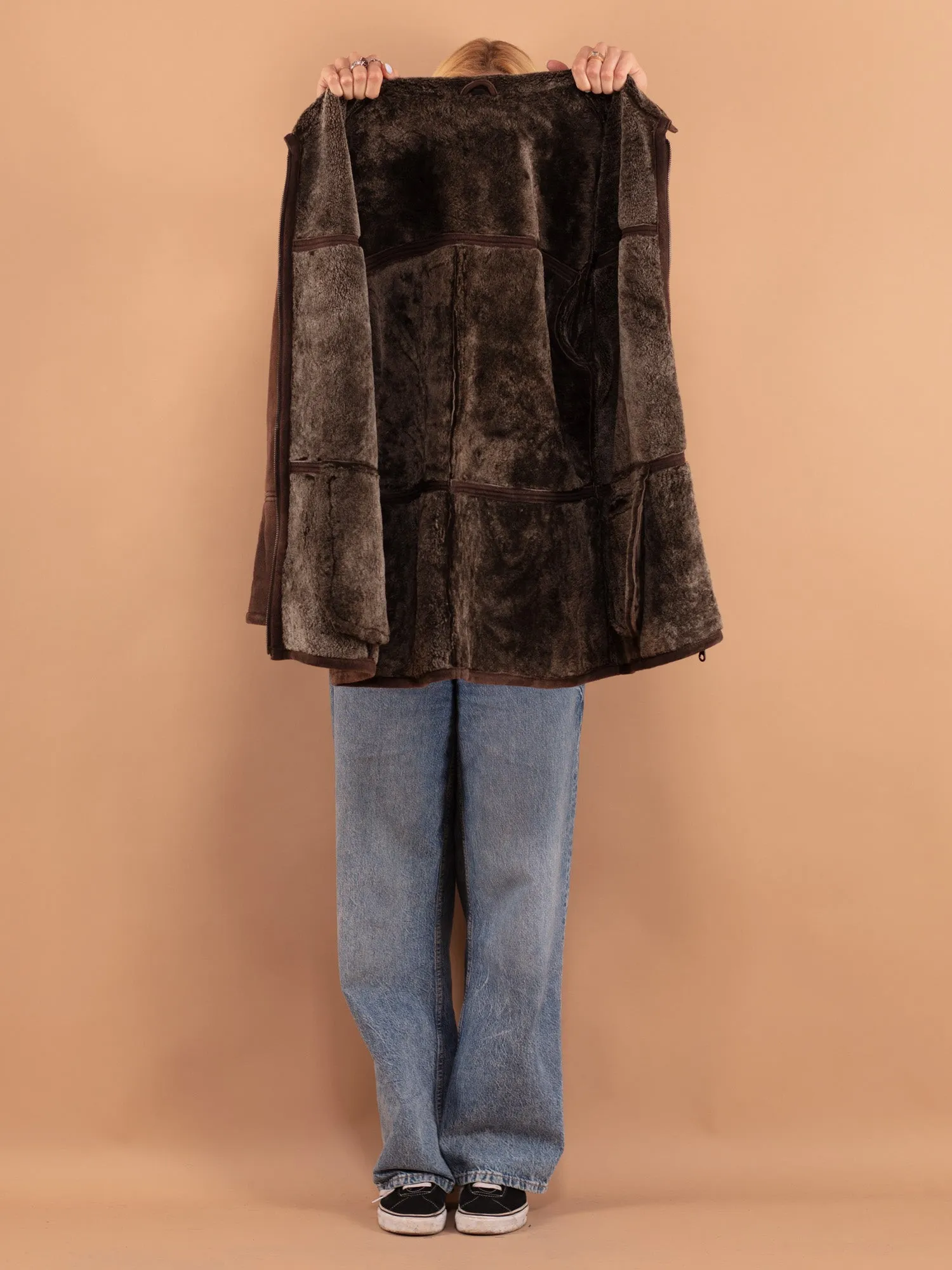 Vintage 80's Women Sheepskin Coat in Brown