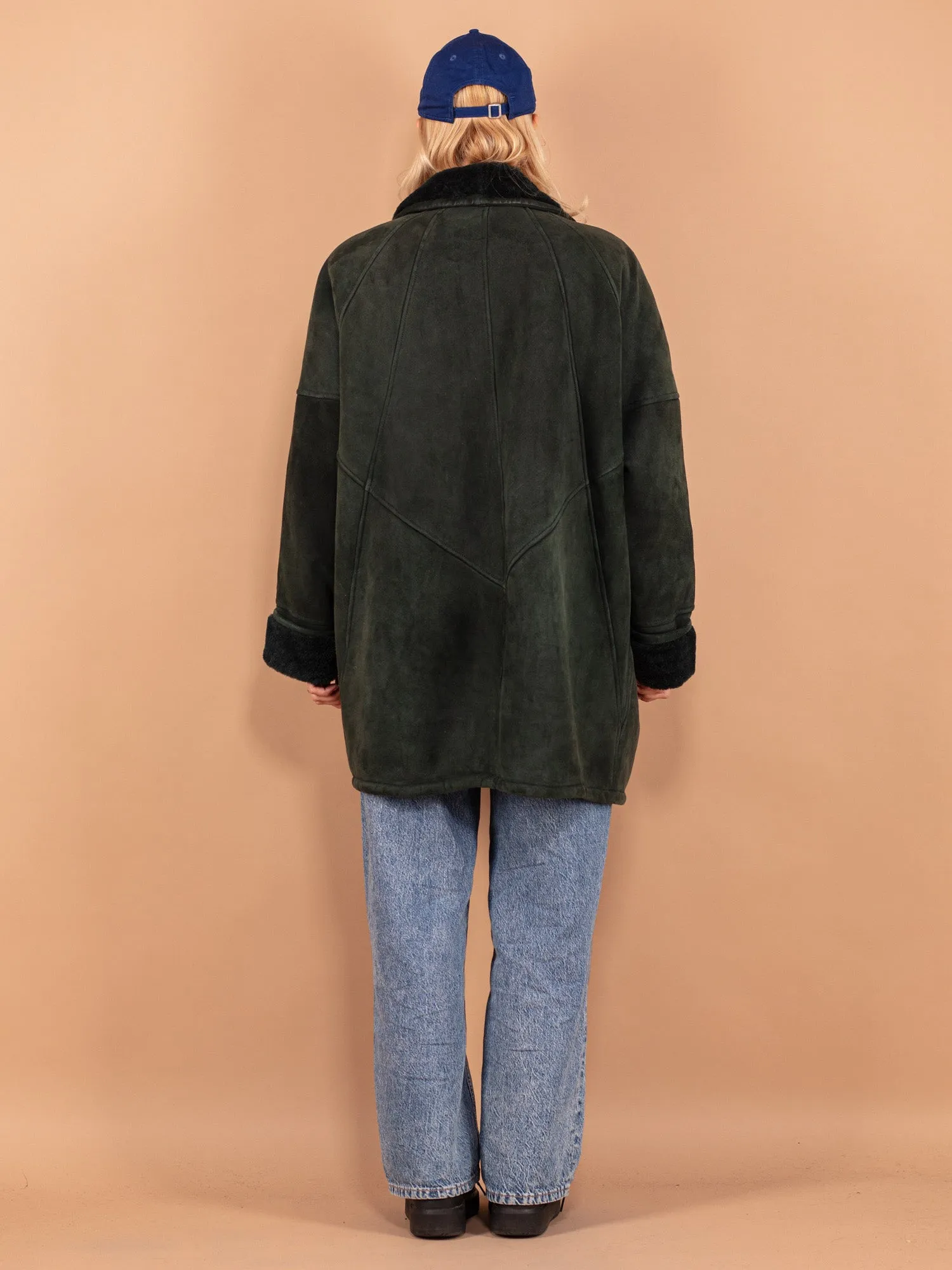 Vintage 80's Women Sheepskin Coat in Green